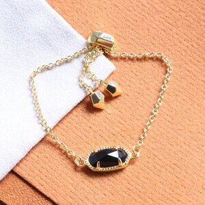 Kendra Scott Elaina Black Opaque Glass Adjustable Chain Bracelet Gold